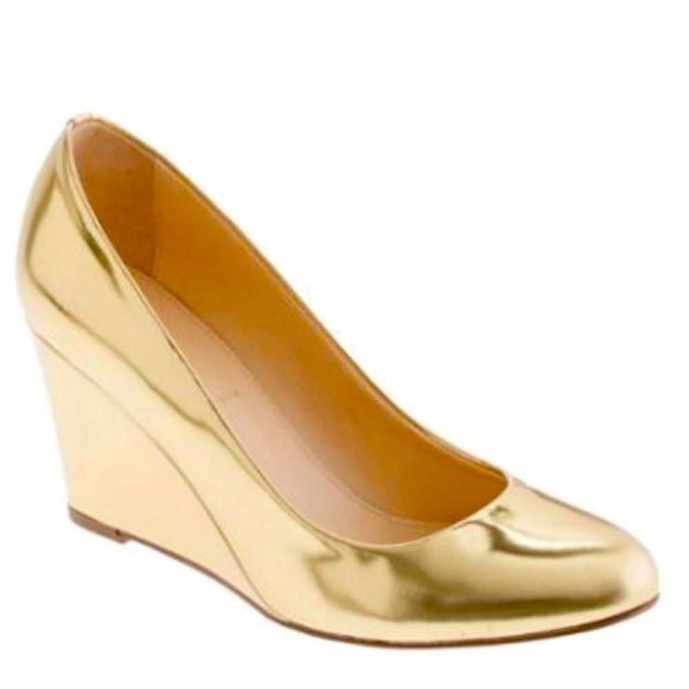 JCREW Beautiful Gold Metallic Martina Wedge Pump, size 8 1/2, made in Italy